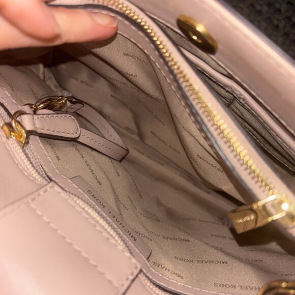 ๐ Michael Kors Jane Large Satchel Shoulder Bag - Blush Pink Leather Gold Chain - Picture 4 of 14